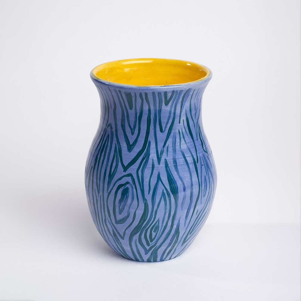 "Blue Wood Grain," 2019. Porcelain, underglaze, glaze , 8 x 5 inches.
